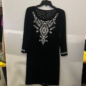 Express Black Dress with White Geometric Design